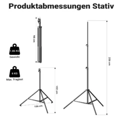 Walimex pro LED Niova Plus DL 200 W + Stativ 2er Set, dimmbare LED Videoleuchten plus Blitzstative mit Federdämpfung bis 256 cm Höhe