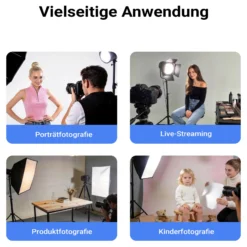 Walimex pro LED Niova Plus DL 200 W + Stativ 2er Set, dimmbare LED Videoleuchten plus Blitzstative mit Federdämpfung bis 256 cm Höhe