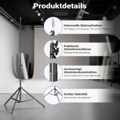 Walimex pro LED Niova Plus 120 W + Stativ Set, dimmbare Videoleuchte mit Bi-Color plus Blitzstativ bis 256 cm Höhe mit Federdämpfung