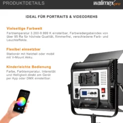 Walimex pro LED Rainbow 50W RGBWW Set bestehend aus Leuchte, Abschirmklappen, Netzteil, Transport- und Aufbewahrungstasche, Lampenstativ inkl. Spigot und Adapter