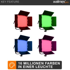 Walimex pro LED Rainbow 50W RGBWW Set bestehend aus Leuchte, Abschirmklappen, Netzteil, Transport- und Aufbewahrungstasche, Lampenstativ inkl. Spigot und Adapter