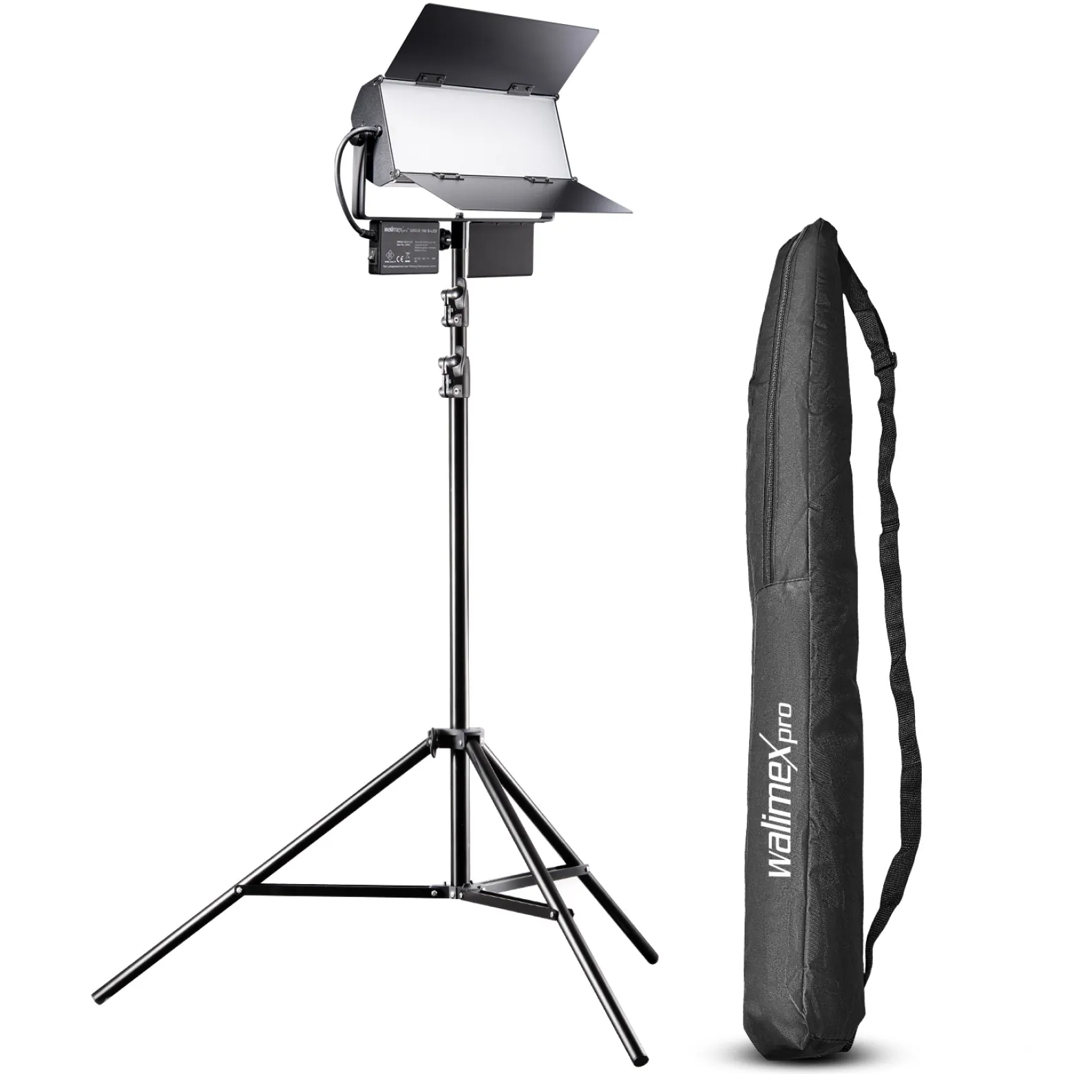 Walimex pro LED Sirius 160 Bi Color Flächenleuchte Set mit Lampenstativ, Flächenlicht 65 W, Videoleuchte stufenlos dimmbar 3200-5600 K, Lampenständer 90-260 cm mit Federdämpfung