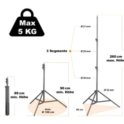 Walimex pro LED Versalight 500 Daylight Set bestehend aus Flächenleuchte, Lampenstativ bis 260 cm und 2 Akkus