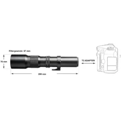Walimex pro 500/8,0 Linsen Objektiv kompatibel mit Sony E, DSLR-Objektiv für Vollformat und APSC, Teleobjektiv mit eingebauter Irisblende, hochwertiges Kameraobjektiv