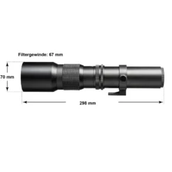 Walimex pro 500/8,0 Linsen Objektiv kompatibel mit Sony E, DSLR-Objektiv für Vollformat und APSC, Teleobjektiv mit eingebauter Irisblende, hochwertiges Kameraobjektiv