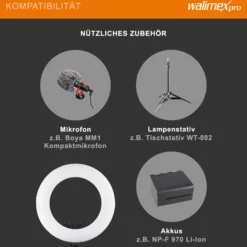 Walimex pro Medow 960 Pro LED-Ringlicht, Ringleuchte Bi-Color 3200-5500 K, dimmbare Videoleuchte mit Fernbedienung 96 W, kompatibel mit verschiedenen Lampenstativen