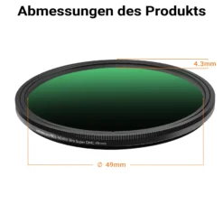 Walimex pro ND2-ND400 Fader Slim 49 mm variabler Graufilter mit 9 Blendenstufen, ND Filter mit 18-lagiger Beschichtung, Objektivfilter mit 4,3 mm Slimfassung