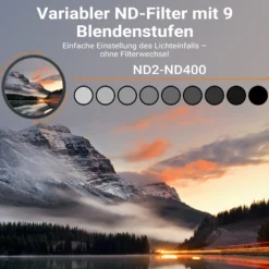 Walimex pro ND2-ND400 58 mm Fader Slim variabler Graufilter mit 9 Blendenstufen, ND Filter mit 18-lagiger Beschichtung