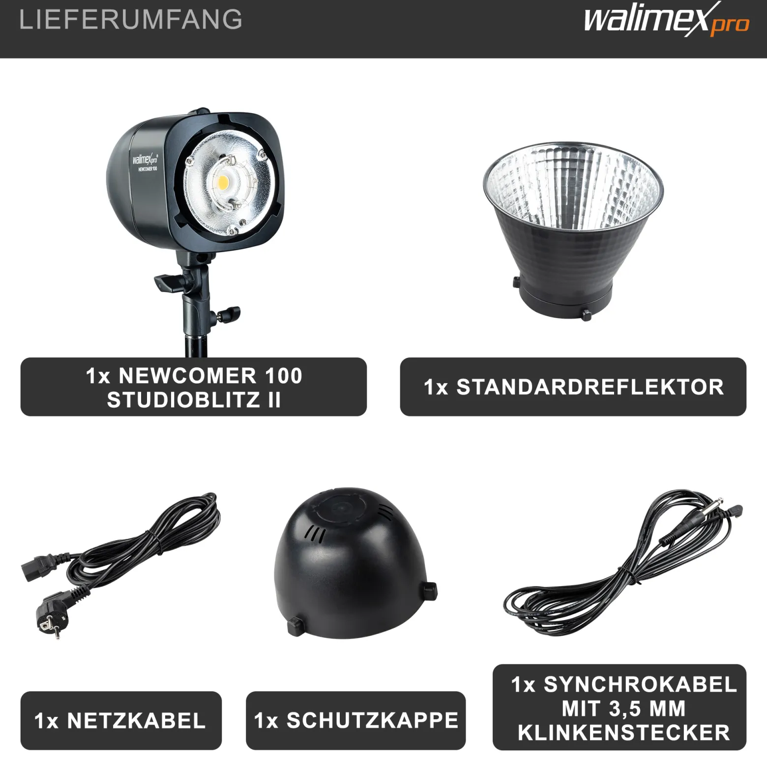 Walimex pro Newcomer 100 II Studioblitz, LED Studiolicht mit Funk, Studiolampe mit hoher Lichtleistung, Studio Blitz mit Überhitzungsschutz ideal für Fotostudio