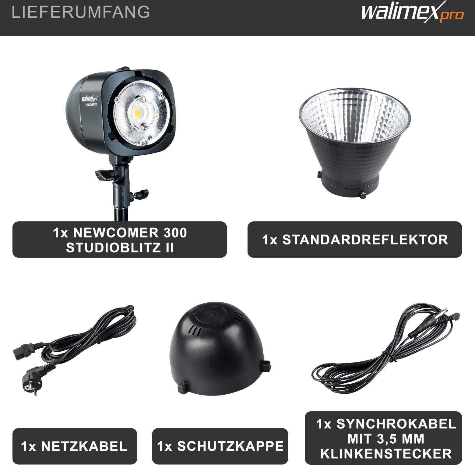 Walimex pro Newcomer 300 II Studioblitz, LED Studiolicht mit Funk, Studiolampe 300 W mit hoher Lichtleistung, Studio Blitz mit Überhitzungsschutz ideal für Fotostudio