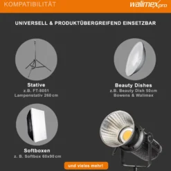 Walimex pro Niova Plus 500 Daylight, dimmbare LED Videoleuchte 500 W, Videolicht mit Bowens-Reflektor & Soft Diffusor, Studiolicht mit COB-LED-Technologie