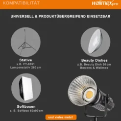 Walimex pro Niova Plus Daylight Studioleuchte 350 W, dimmbare LED Videoleuchte, Videolicht mit Bowens-Reflektor & Soft Diffusor, Studiolicht mit COB-LED-Technologie