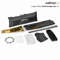 Walimex pro Octagon Softbox Plus Orange Line 120 cm - 900 x 1200 x 1200 mm - mit golden-silbernem Einsatz - schwarz-weiß - inkl. Adapters für pro & K