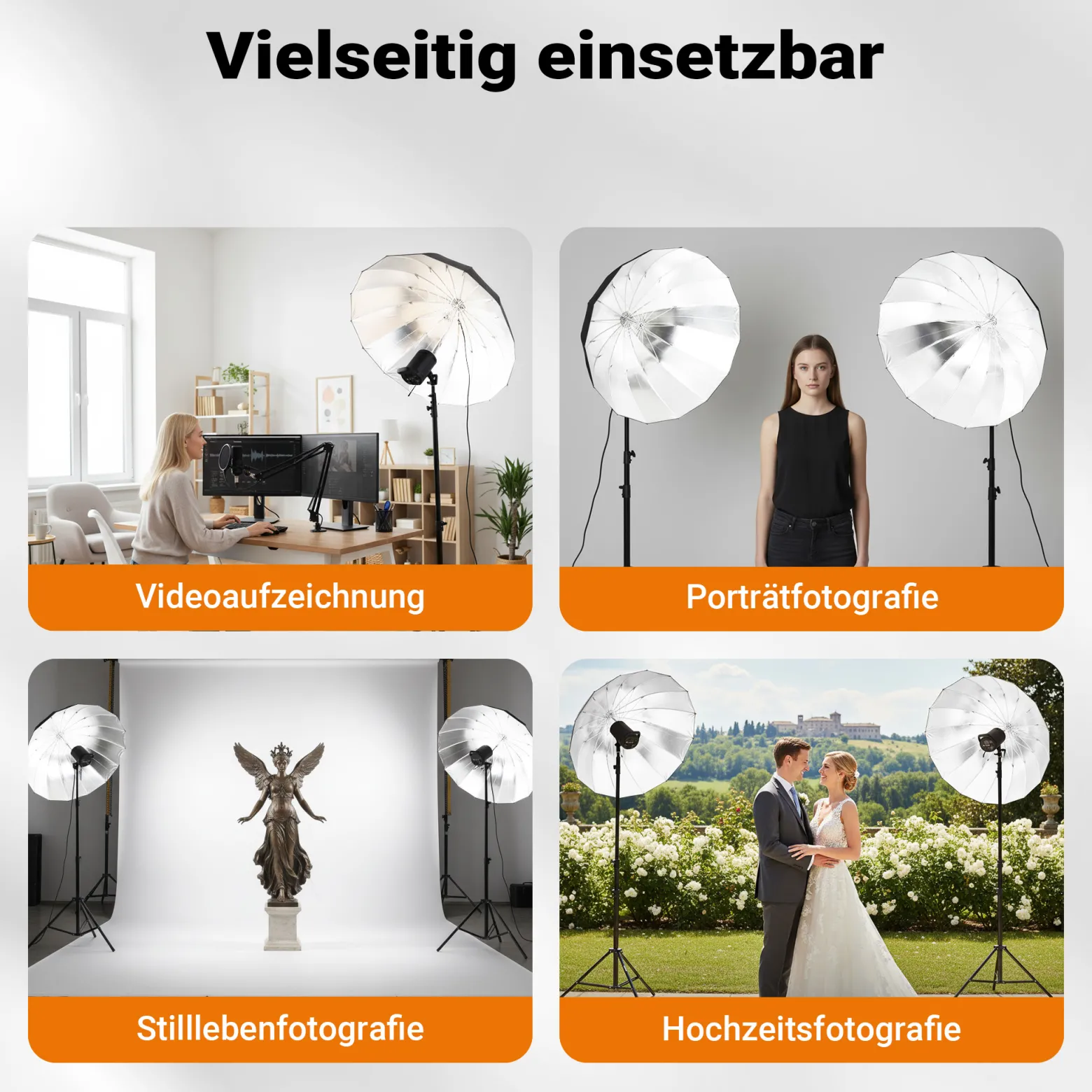 Walimex pro Parabol Reflexschirm schwarz/ weiß Ø 129 cm für weiches Licht