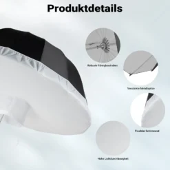 Walimex pro Parabol Reflexschirm schwarz/weiß Ø 165 cm + Diffusor – Lichtformer Set für Fotografie und Videografie