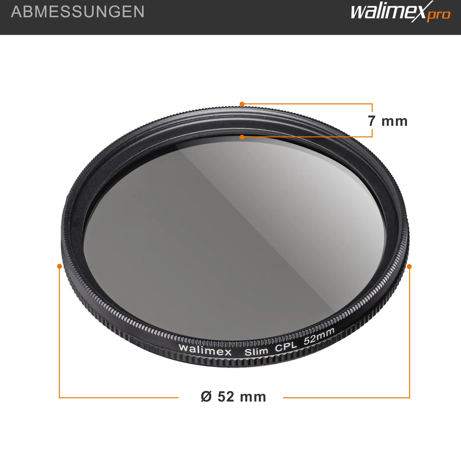 Walimex pro Polfilter zirkular slim 52 mm, Polarisationsfilter inkl. Schutzhülle, CPL Filter mit Metallfassung, Kamera Pol Filter für professionelle Aufnahmen
