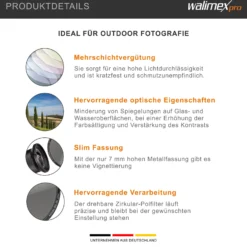 Walimex pro Polfilter zirkular slim 77 mm, Polarisationsfilter inkl. Schutzhülle, CPL Filter mit Metallfassung, Kamera Pol Filter für professionelle Aufnahmen