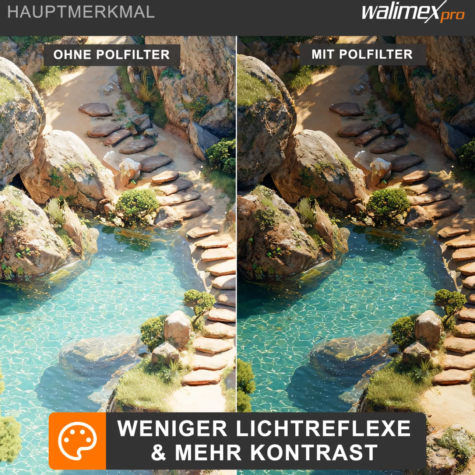 Walimex pro Polfilter zirkular slim 77 mm, Polarisationsfilter inkl. Schutzhülle, CPL Filter mit Metallfassung, Kamera Pol Filter für professionelle Aufnahmen