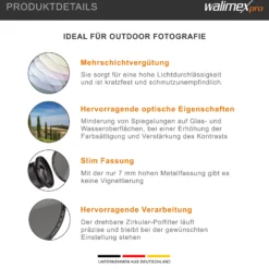Walimex pro Polfilter zirkular slim 72 mm, Polarisationsfilter inkl. Schutzhülle, CPL Filter mit Metallfassung, Kamera Pol Filter für professionelle Aufnahmen
