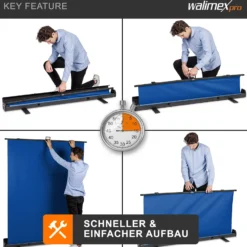 Walimex pro Roll-up Panel Hintergrund blau 155 x 200 cm, Fotohintergrund mit Transportbox, Hintergrundsystem für Fotostudio, knitterfreie Fotoleinwand ideal für Freistellen und Chromakeying