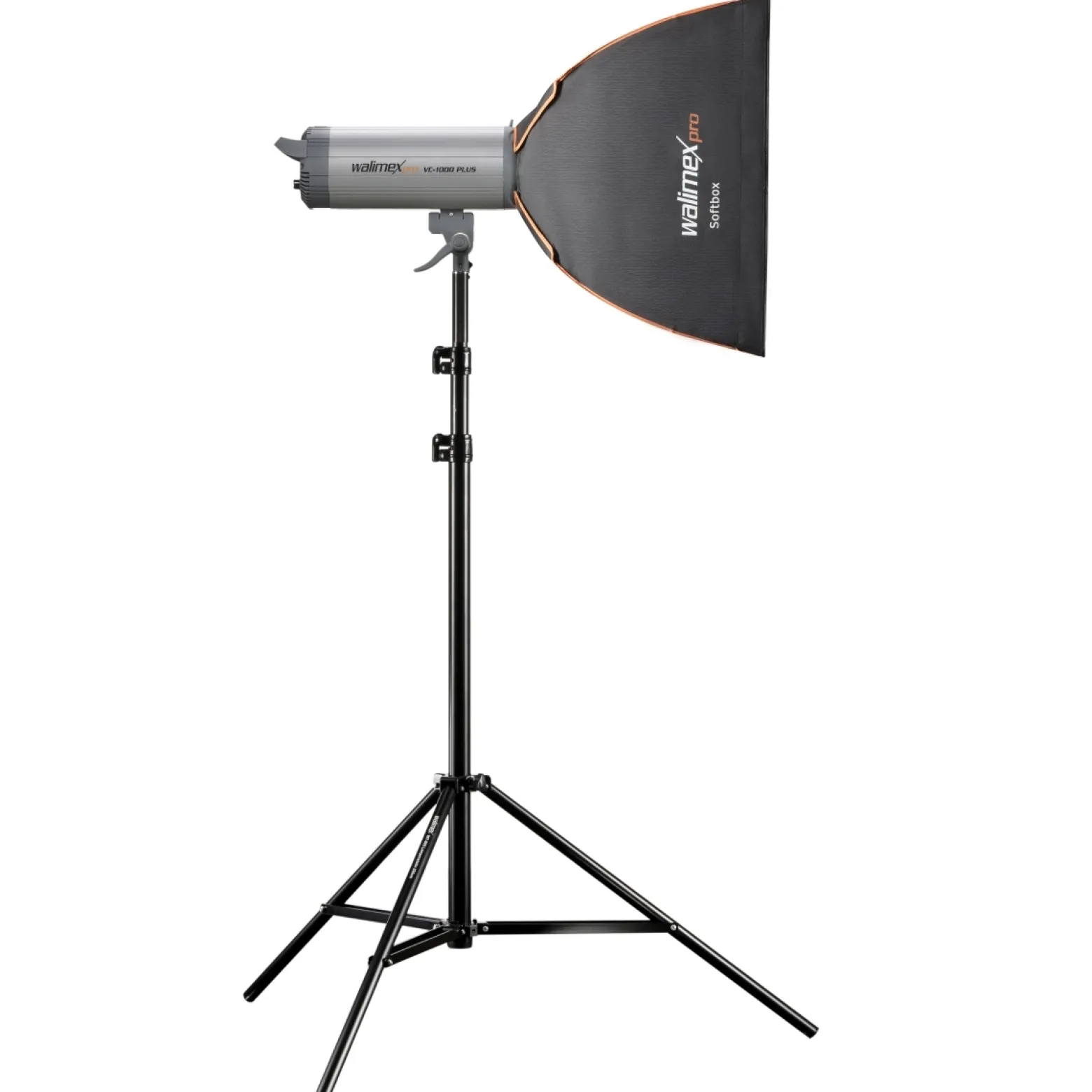 Walimex pro Softbox PLUS Orange Line 40x40, um 360° drehbar, einfacher Aufbau, inkl. Diffusoren, Grid, Masken, Transporttasche, ideal für Produkt- und Peoplefotografie - schwarz-weiß