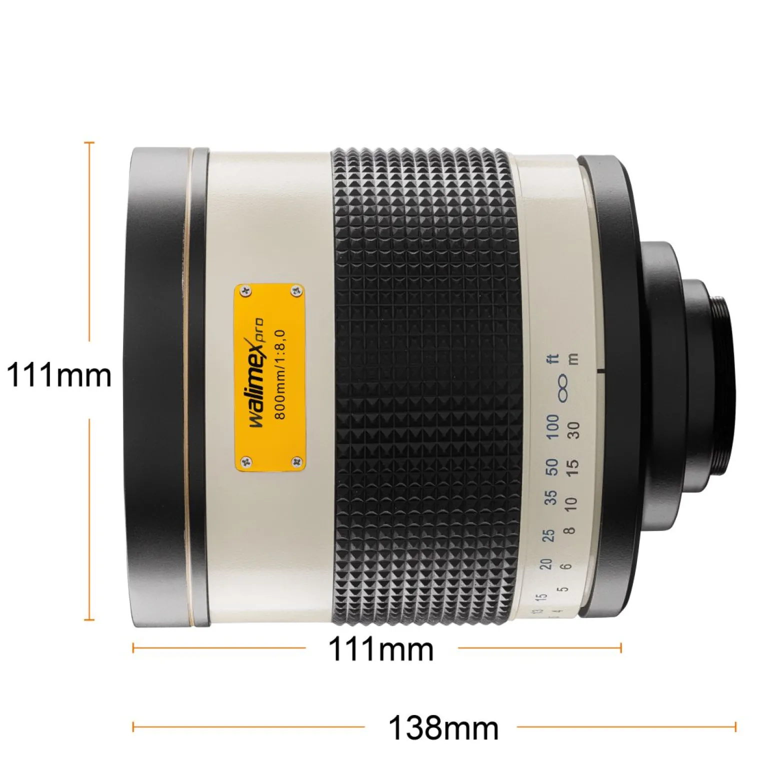 Walimex pro Spiegel Objektiv 800/8,0 DSLR kompatibel mit Canon R – Länge 131mm – für 800mm Brennweite – Vollformat/APS-C Sensor – Reise Natur Tiere – K-Mount T2-Adapter – 3,5m Naheinstellgrenze