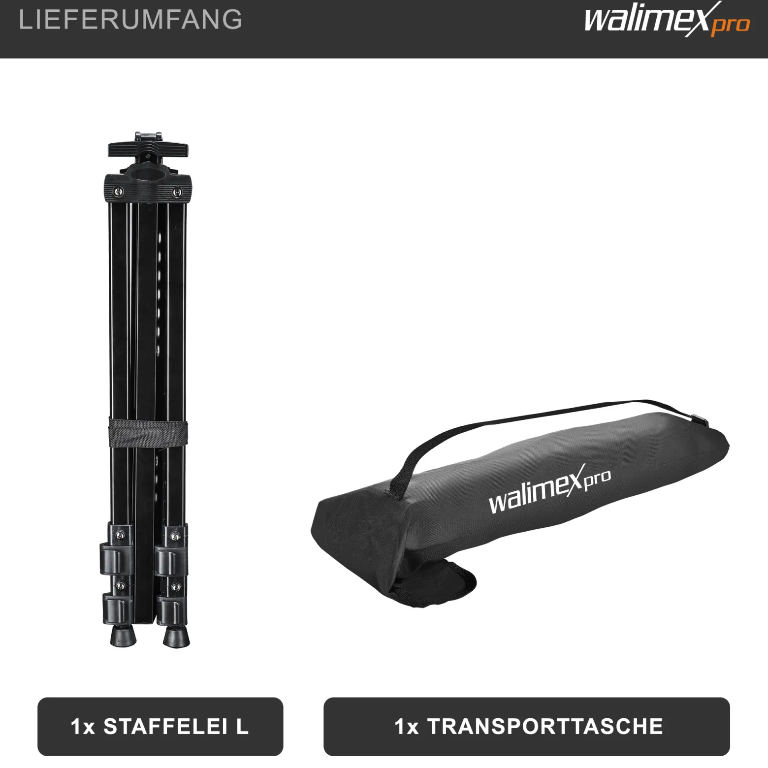 Walimex pro Staffelei L 50-165 cm, Leinwandstaffelei aus Aluminium inkl. Transporttasche, Feldstaffelei für Leinwand bis 122 cm, Leinwandstativ mit Ablage