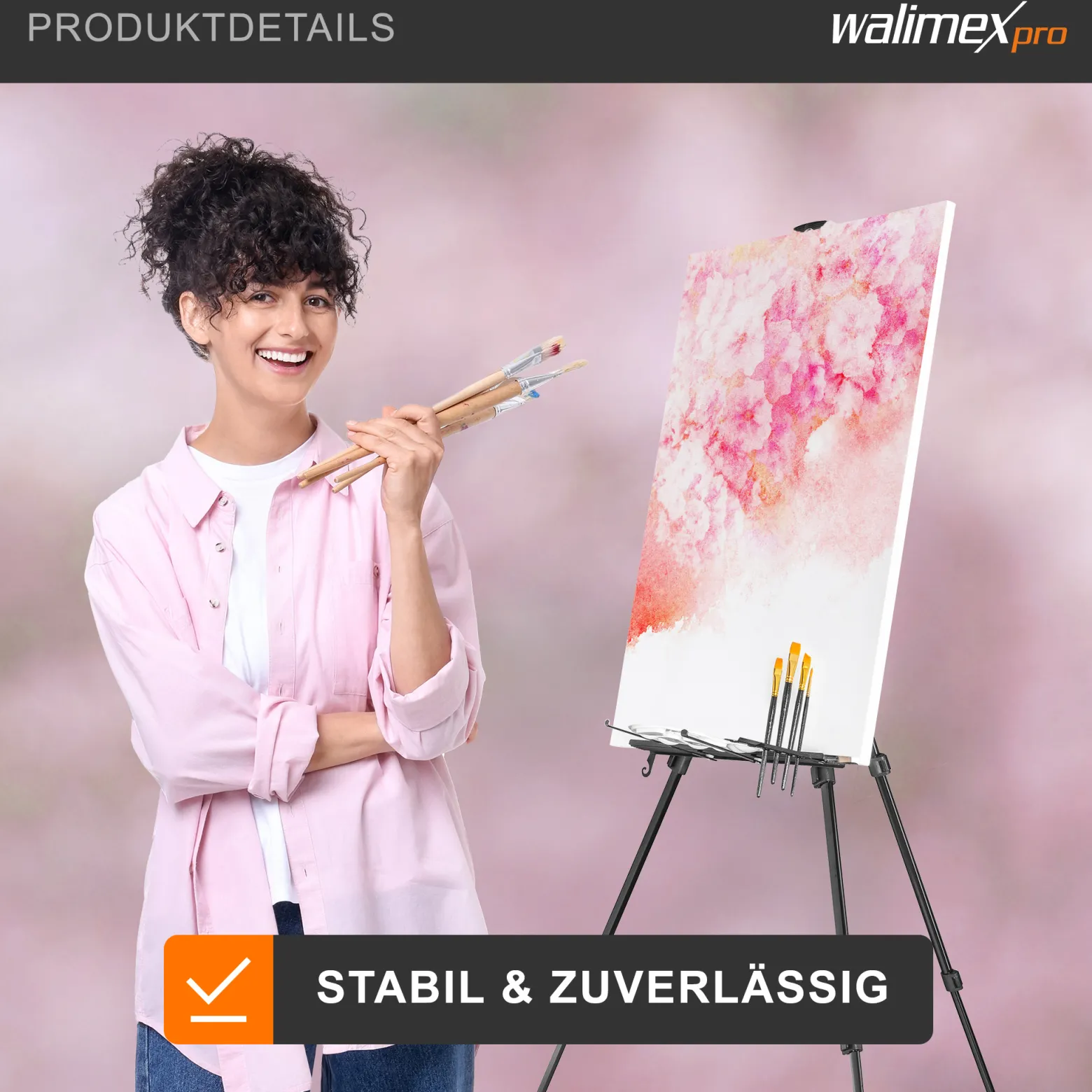 Walimex pro Staffelei L 50-165 cm, Leinwandstaffelei aus Aluminium inkl. Transporttasche, Feldstaffelei für Leinwand bis 122 cm, Leinwandstativ mit Ablage