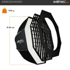 Walimex pro Studio Softbox Octagon 90cm, um 360° drehbar, einfacher Aufbau, inkl. Grid, Maske, Bowens Adapter und Transporttasche, ideal für Porträts und Beauty-Aufnahmen