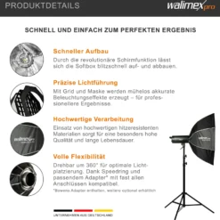 Walimex pro Studio Softbox Octagon 90cm, um 360° drehbar, einfacher Aufbau, inkl. Grid, Maske, Bowens Adapter und Transporttasche, ideal für Porträts und Beauty-Aufnahmen