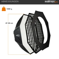 Walimex pro Studio Softbox Octagon 120cm + Softboxadapter für Profoto (Außendurchmesser: 15,2 cm), um 360° drehbar, einfacher Aufbau, inkl. Grid, Maske, Bowens Adapter und Transporttasche