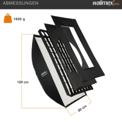 Walimex pro Studio Softbox 80x120cm, um 360° drehbar, einfacher Aufbau dank Schirmfunktion, inkl. Grid, Masken, Bowens Adapter und Transporttasche, ideal für Produkt- und Peoplefotografie