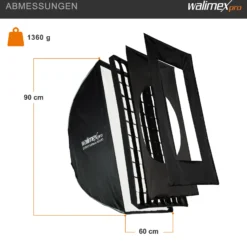 Walimex pro Studio Softbox 60x90cm + Profoto Adapter 15,2cm, 360°, Schirmfunktion, inkl. Grid, Masken, Bowens Adapter und Transporttasche, ideal für Produkt- und Peoplefotografie