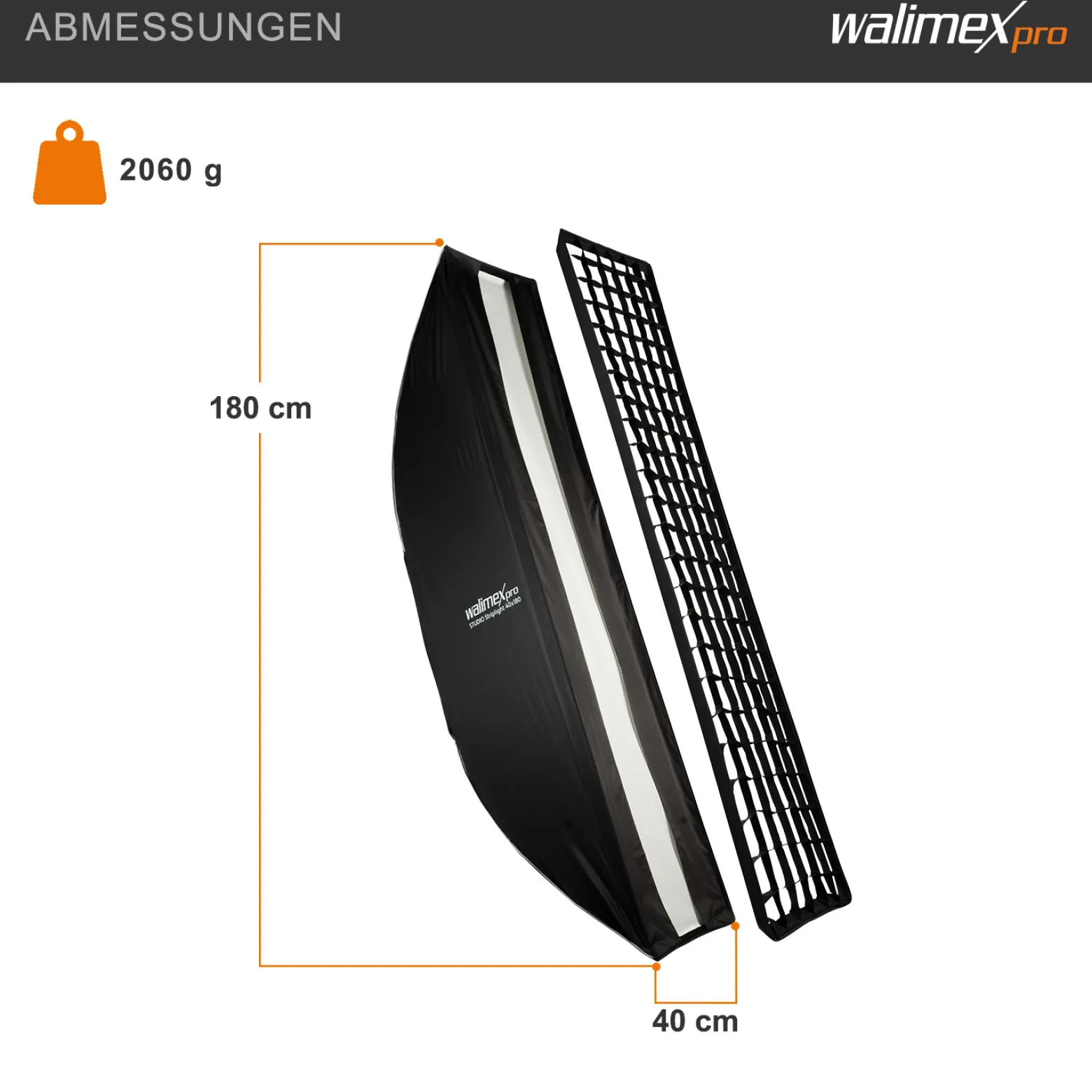 Walimex pro Studio Striplight Softbox 40x180cm + Softboxadapter für Profoto (Außendurchmesser: 15,2 cm), um 360° drehbar, inkl. Grid, Maske, Bowens Adapter und Transporttasche