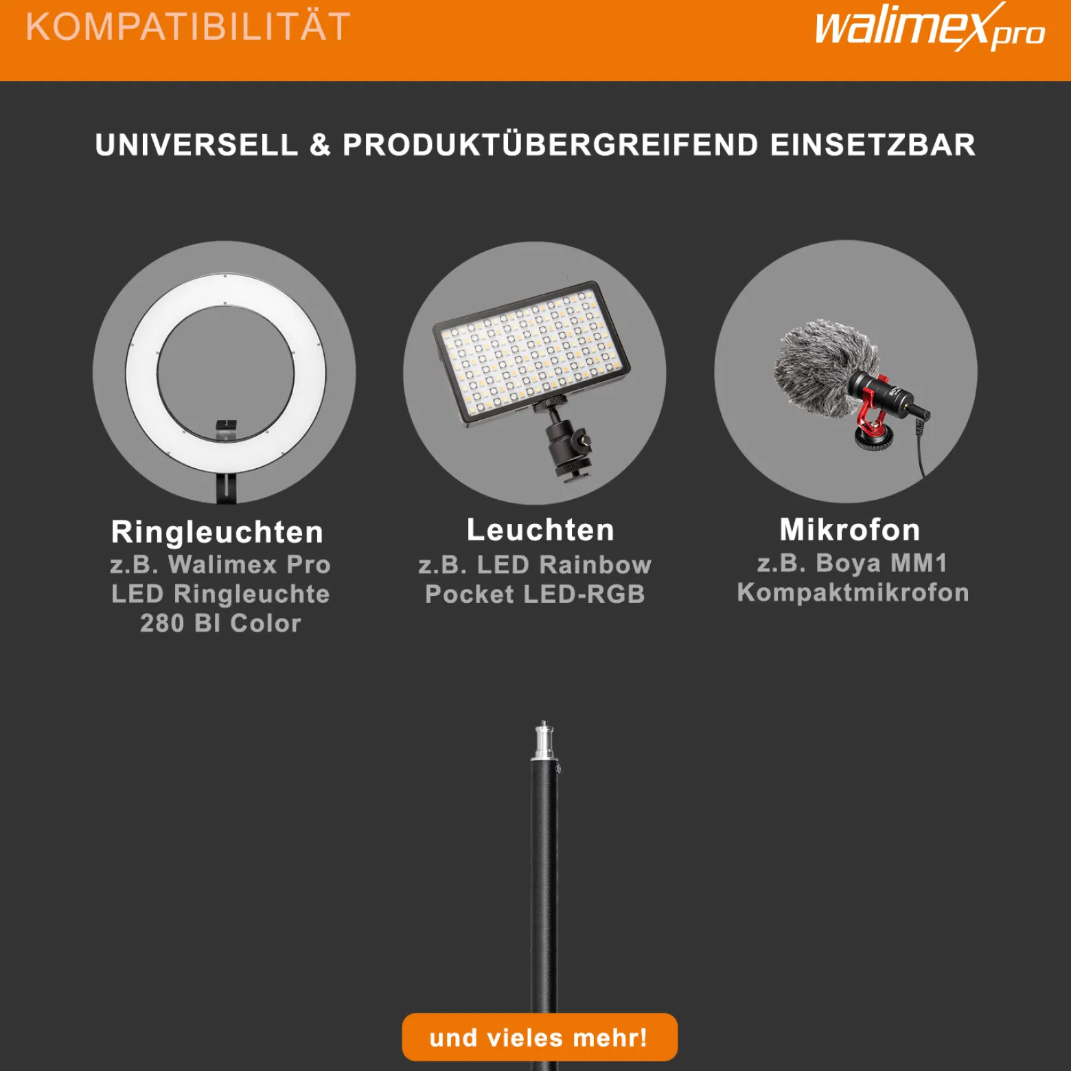 Walimex pro Table Top Lampenstativ 2er-Set höhenverstellbar 35-65 cm, Tischstativ mit Kugelkopf für 360° Drehung und 90° Neigung, Stativ mit Klemmhalterung für Studiobeleuchtung und Kamera