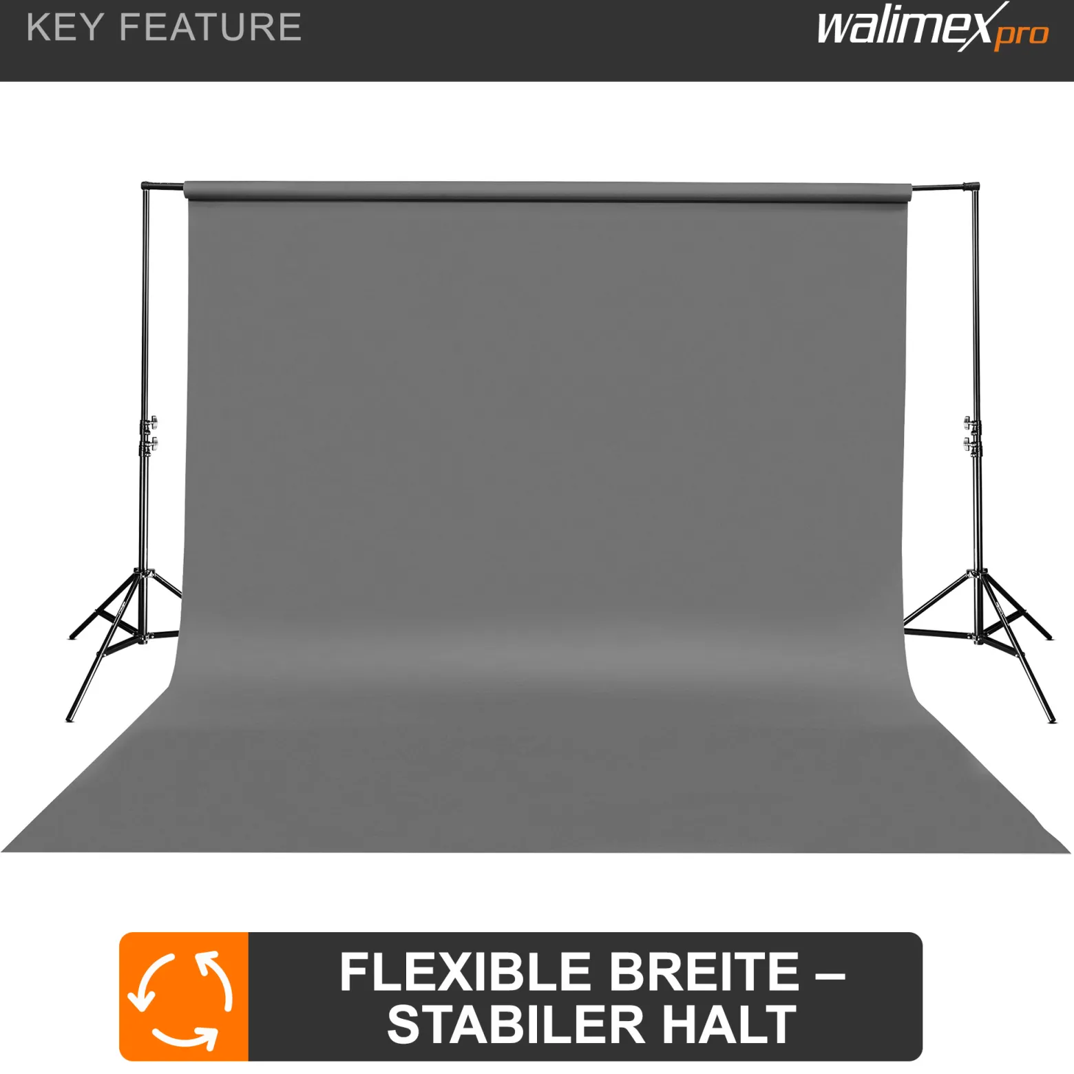 Walimex pro Teleskop Hintergrundsystem XL 225-400 cm breit, Fotohintergrund System 102-256 cm hoch, Lampenstativ 5/8'' Spigot, für Fotografie, Video u. Green Screen, für Leinwände aus Papier u. Stoff