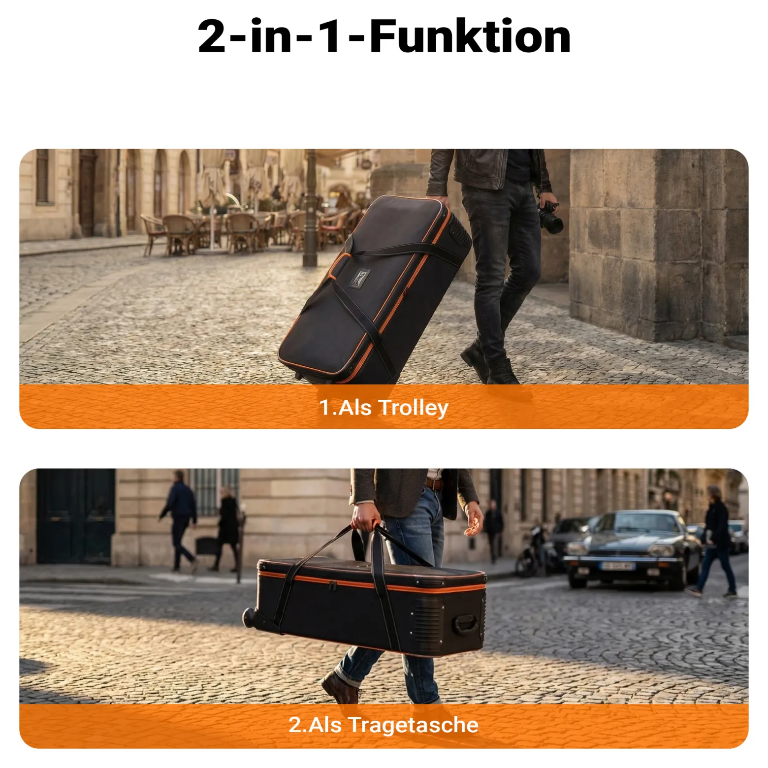 Walimex pro Trolley Studiotasche – Größe M – 960 x 510 x 290 mm – Großräumig & gepolstert – für Studioequipment, 2-in-1 Funktion mit kugelgelagerten Rollen – Stativtasch, Kameratasche