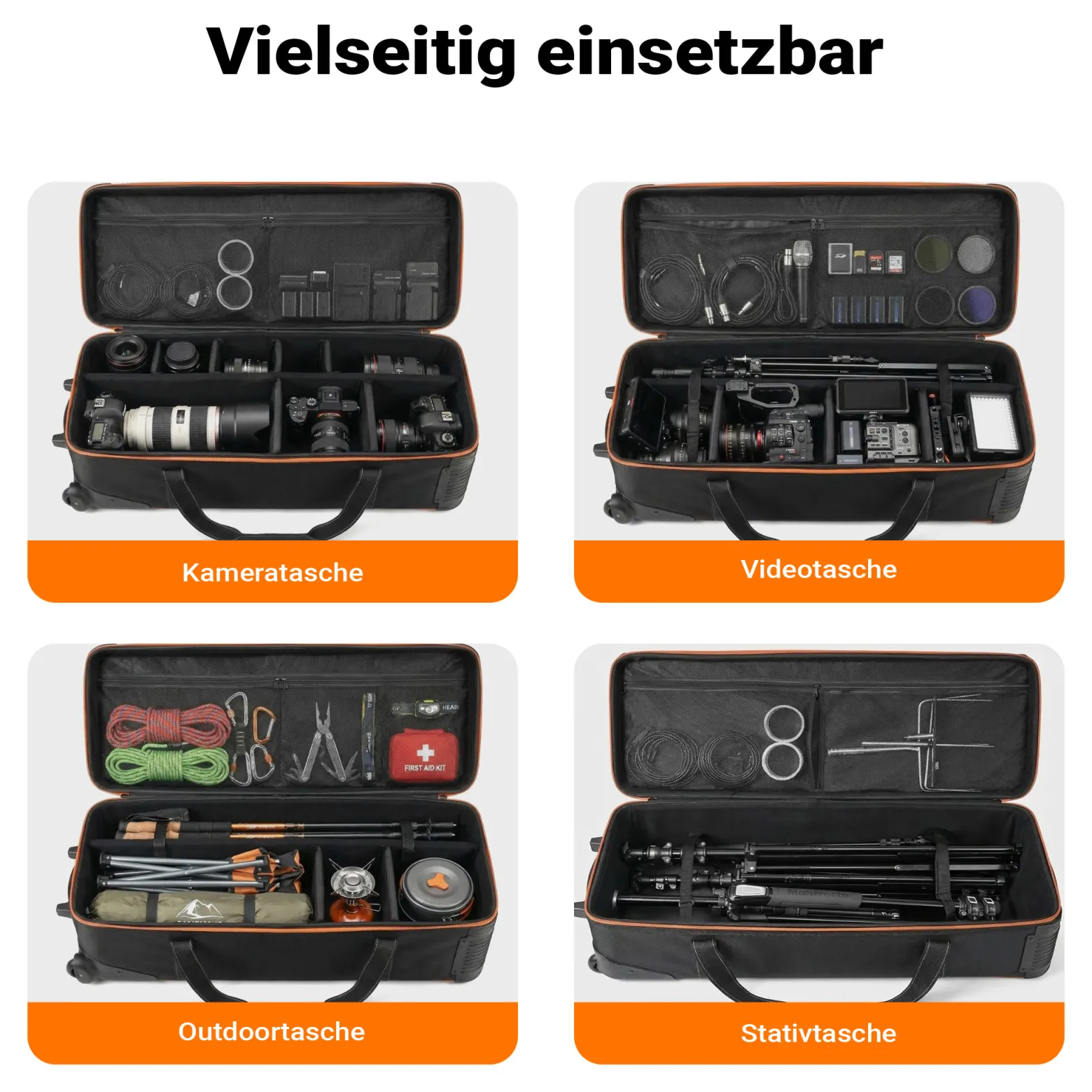 Walimex pro Trolley Studiotasche – Größe M – 960 x 510 x 290 mm – Großräumig & gepolstert – für Studioequipment, 2-in-1 Funktion mit kugelgelagerten Rollen – Stativtasch, Kameratasche