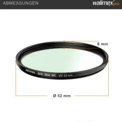 Walimex pro UV-Filter Slim MC 52mm - Schutz vor UV-Strahlen und Verschmutzung, Hochwertige Mehrschichtvergütung, mit äußerst dünner, gering auftragender Metallfassung, Inkl. Schutzhülle