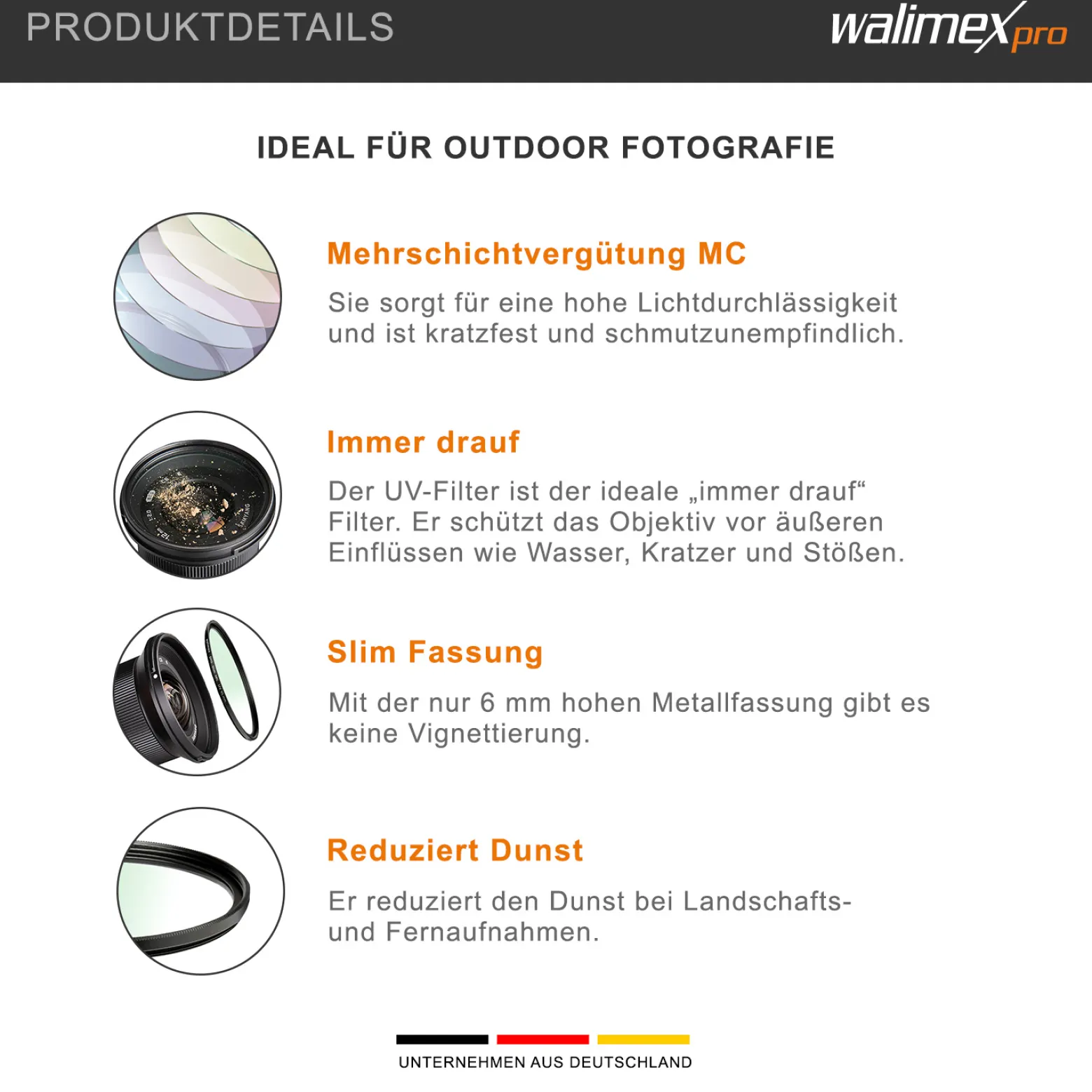 Walimex pro UV-Filter Slim MC 43mm - Schutz vor UV-Strahlen und Verschmutzung, Hochwertige Mehrschichtvergütung, mit äußerst dünner, gering auftragender Metallfassung, Inkl. Schutzhülle