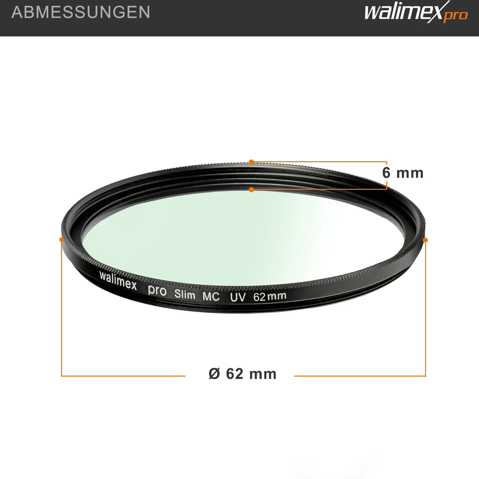 Walimex pro UV-Filter Slim MC 62mm - Schutz vor UV-Strahlen und Verschmutzung, Hochwertige Mehrschichtvergütung, mit äußerst dünner, gering auftragender Metallfassung, Inkl. Schutzhülle