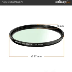 Walimex pro UV-Filter Slim MC 67mm - Schutz vor UV-Strahlen und Verschmutzung, Hochwertige Mehrschichtvergütung, mit äußerst dünner, gering auftragender Metallfassung, Inkl. Schutzhülle