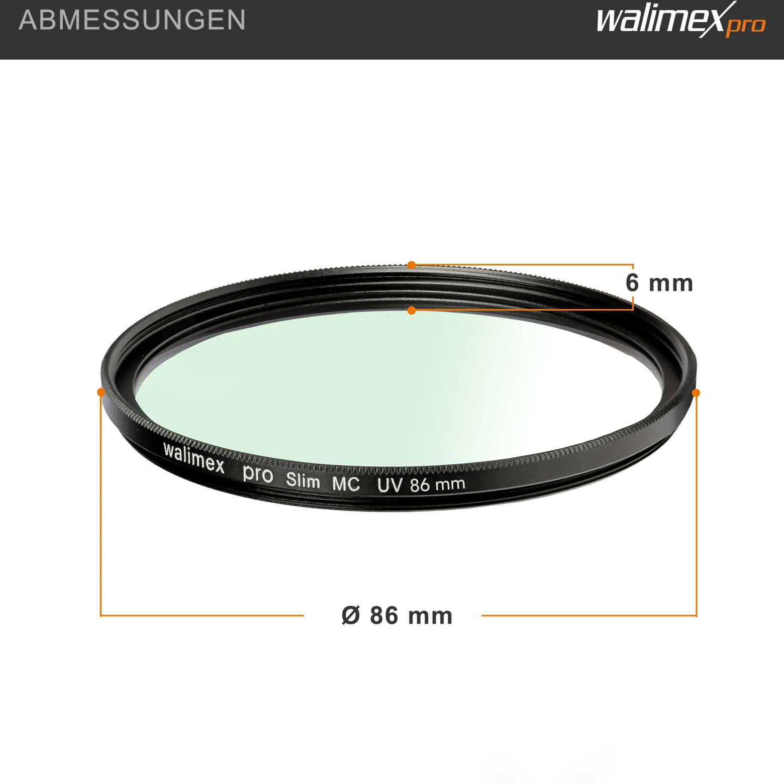 Walimex pro UV-Filter Slim MC 86mm - Schutz vor UV-Strahlen und Verschmutzung, Hochwertige Mehrschichtvergütung, mit äußerst dünner, gering auftragender Metallfassung, Inkl. Schutzhülle