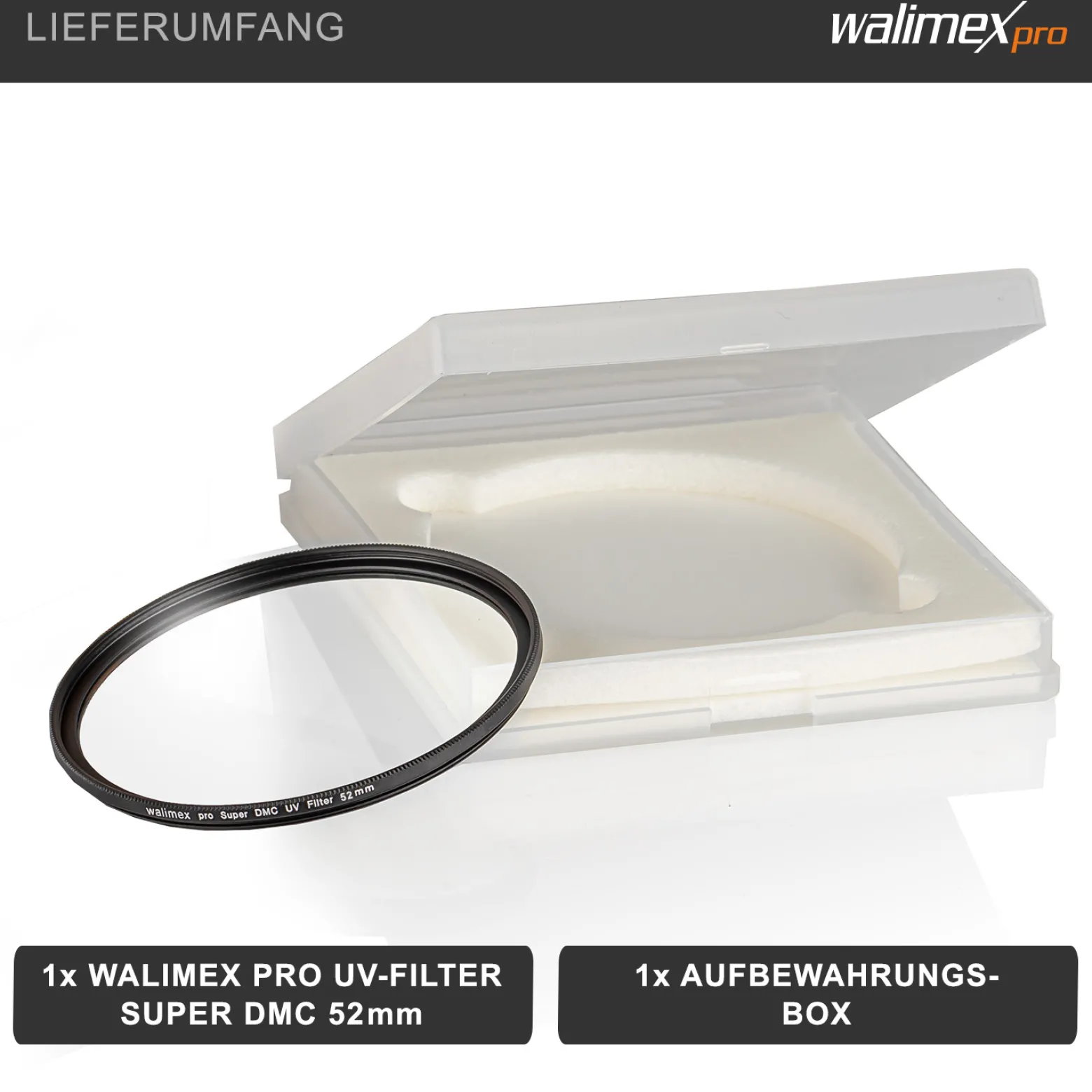 Walimex pro UV-Filter Slim Super DMC 52mm - besonders hochwertiger UV Filter Objektivfilter, Slim – nur 2,5 mm,16x Super DMC Vergütung, für Objektivschutz und brilliante Farben, mit Box