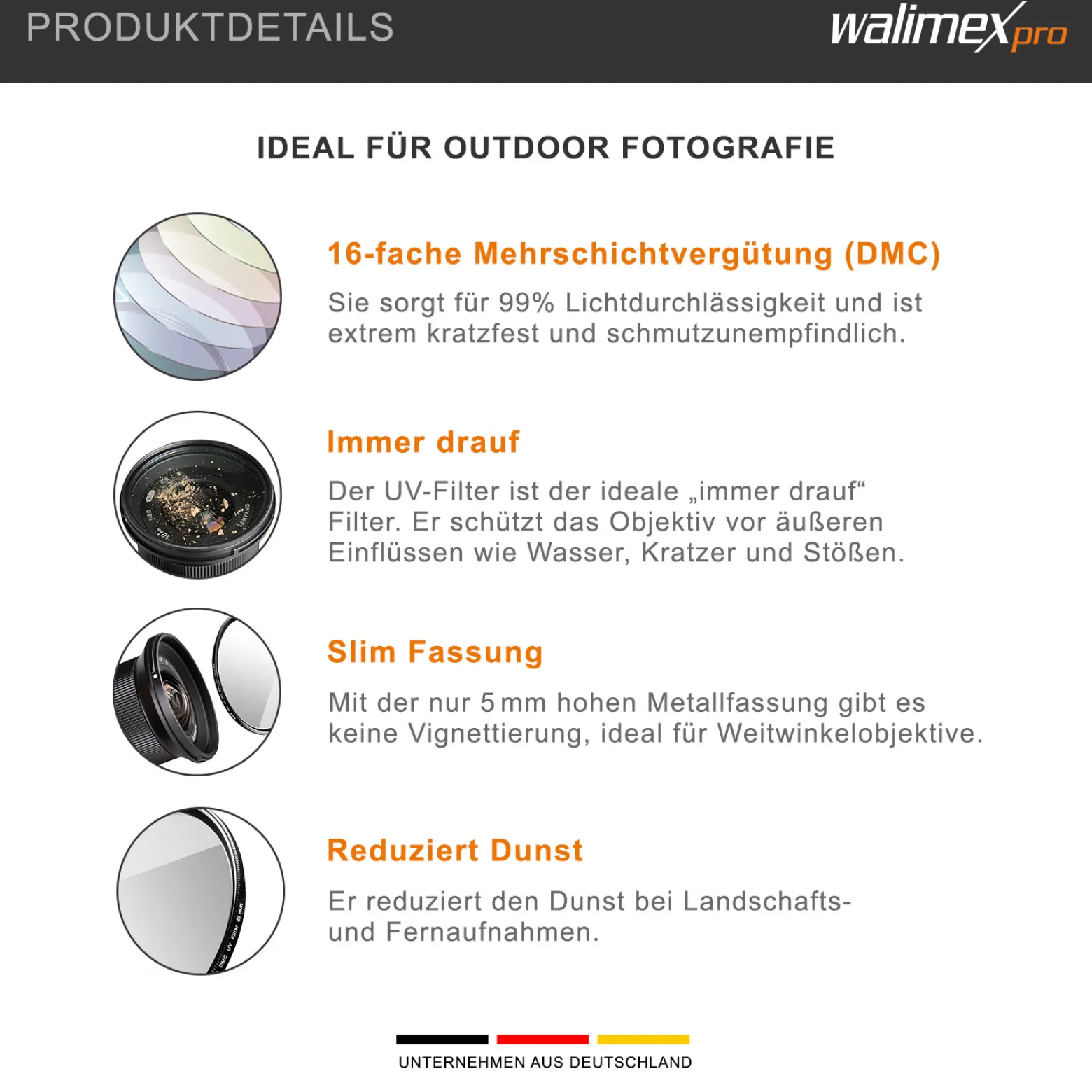 Walimex pro UV-Filter Slim Super DMC 58mm - besonders hochwertiger UV Filter Objektivfilter, Slim – nur 2,5 mm,16x Super DMC Vergütung, für Objektivschutz und brilliante Farben, mit Box