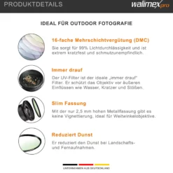 Walimex pro UV-Filter Slim Super DMC 77mm - besonders hochwertiger UV Filter Objektivfilter, Slim – nur 2,5 mm,16x Super DMC Vergütung, für Objektivschutz und brilliante Farben, mit Box