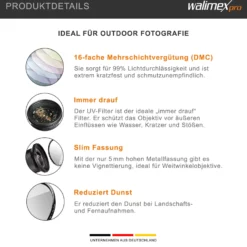 Walimex pro UV-Filter Slim Super DMC 86mm - besonders hochwertiger UV Filter Objektivfilter, Slim – nur 2,5 mm,16x Super DMC Vergütung, für Objektivschutz und brilliante Farben, mit Box