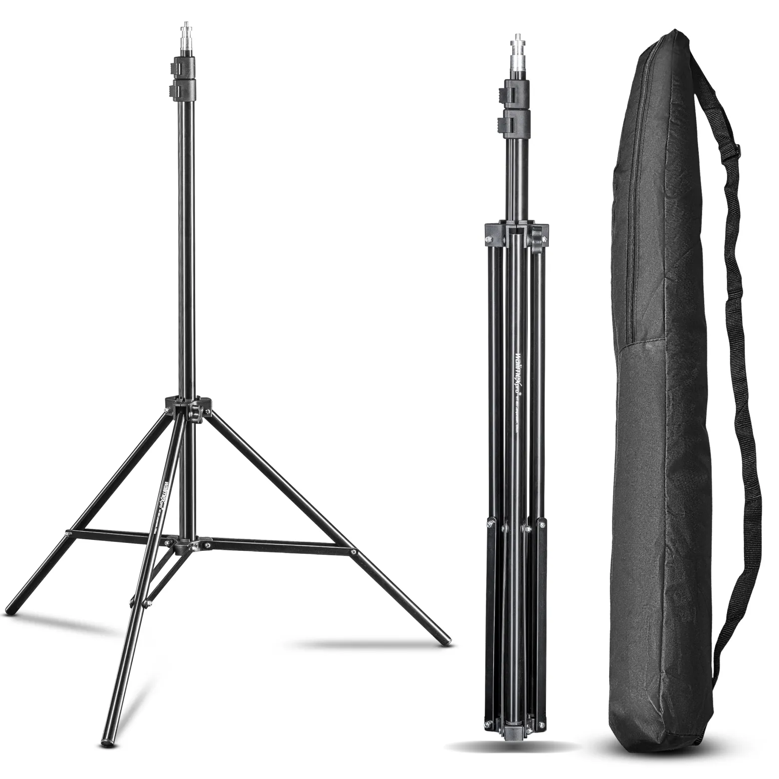 Walimex pro WT-803 Lampenstativ 2er-Set höhenverstellbar bis 208 cm, Lichtstativ aus Aluminium mit Tasche + Adapter, Studiostativ max. Traglast 3,5 kg, Blitzstativ für Studio und Mobil