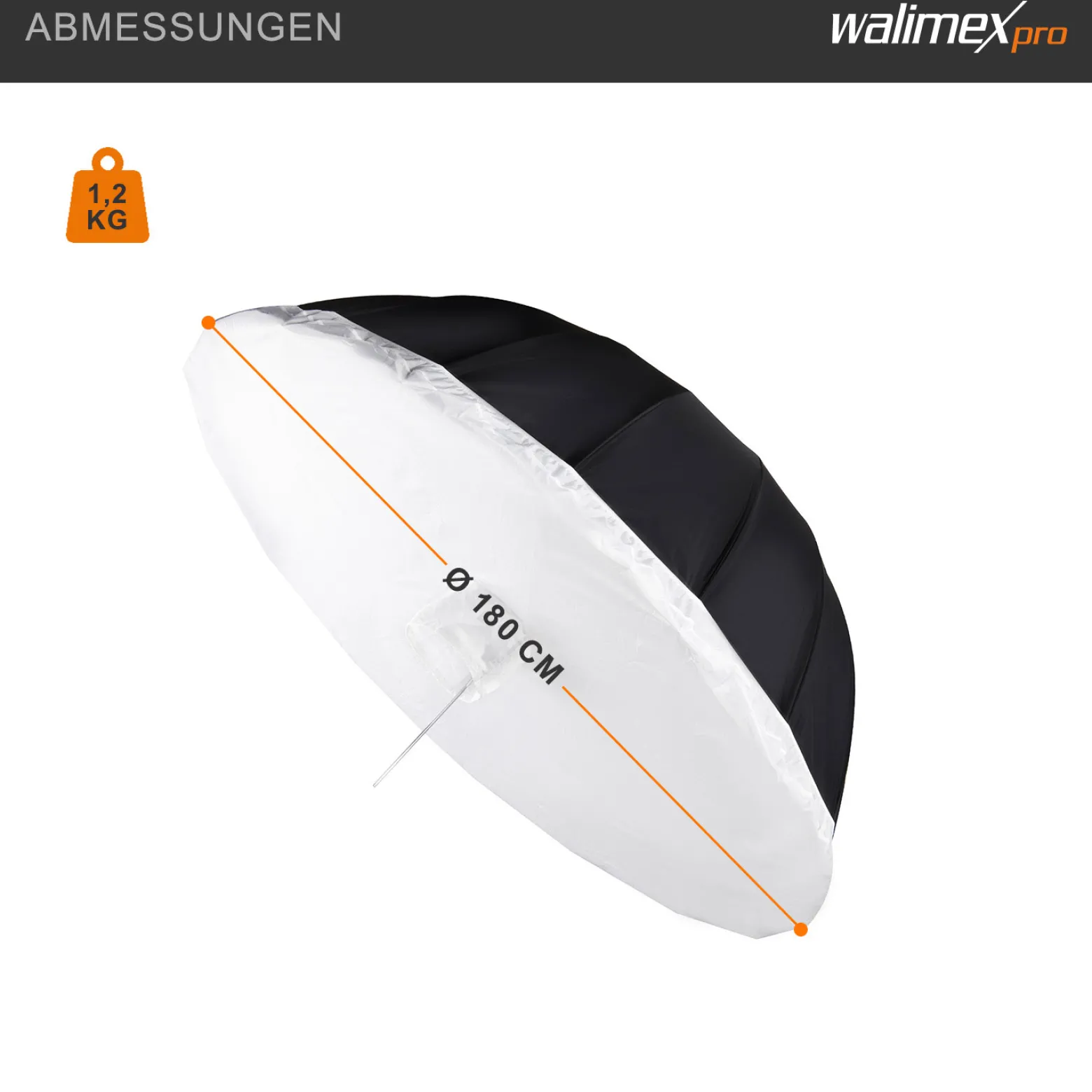 Walimex Reflexschirm Set Ø 180 cm - 2-in-1-Design für professionelle Ergebnisse - Reflexschirm und Schirmsoftbox in einem, kompakt und vielseitig für unterwegs