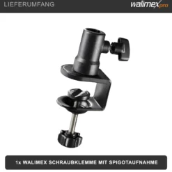 Walimex Schraubklemme mit Spigotaufnahme - 65 x 40 x 150 mm - für 1/4 und 5/8